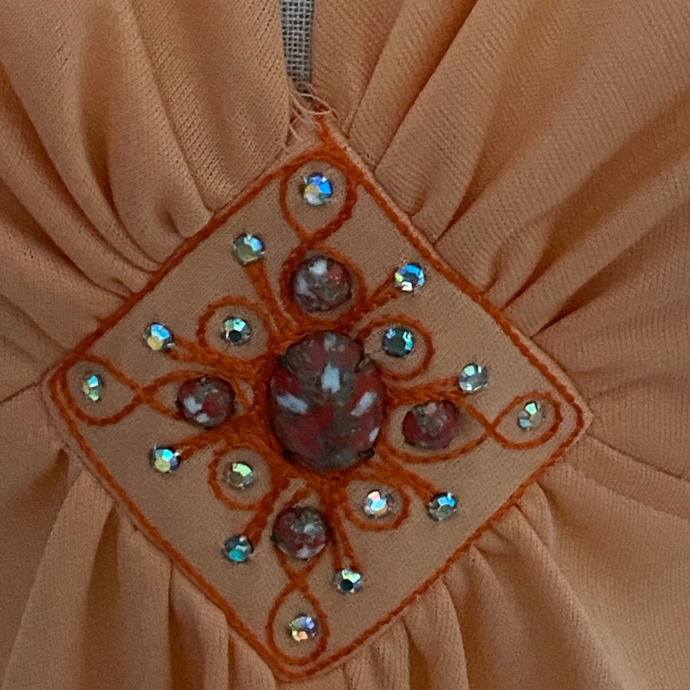 Vintage 2 pc Halter Dress Gown Jacket 70s Knit JC Penneys Coral Embellished 70s - Picture 13 of 16